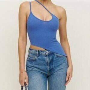 REFORMATION Top Size M Spaghetti Strap Blue Asymmetrical